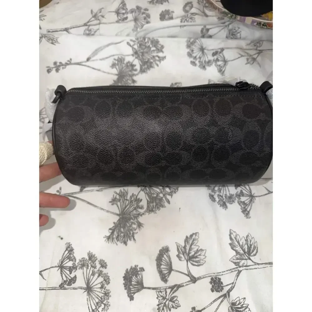 NWT B9-004 Coach Andre Barrel Bag 24 Signature Canvas Black Signature CET75